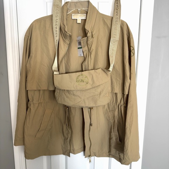 Michael Kors Jackets & Blazers - Michael Kors Women's Hooded Packable Khaki Rain Jacket/Coat Size L NEW